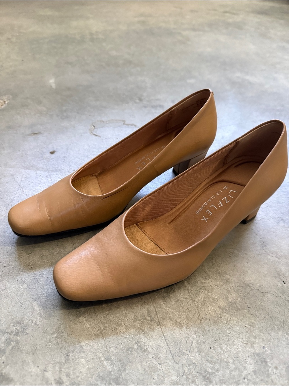 Tan Low Block Heel Pumps